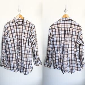 Peter Millar Plaid Button Down Dress Shirt XL Brown Blue Office Work Classic